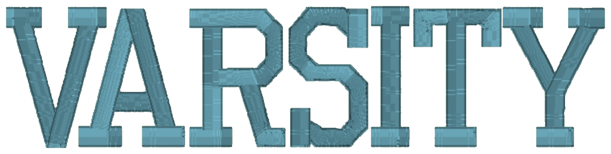 Embroidery lettering sample, Varsity